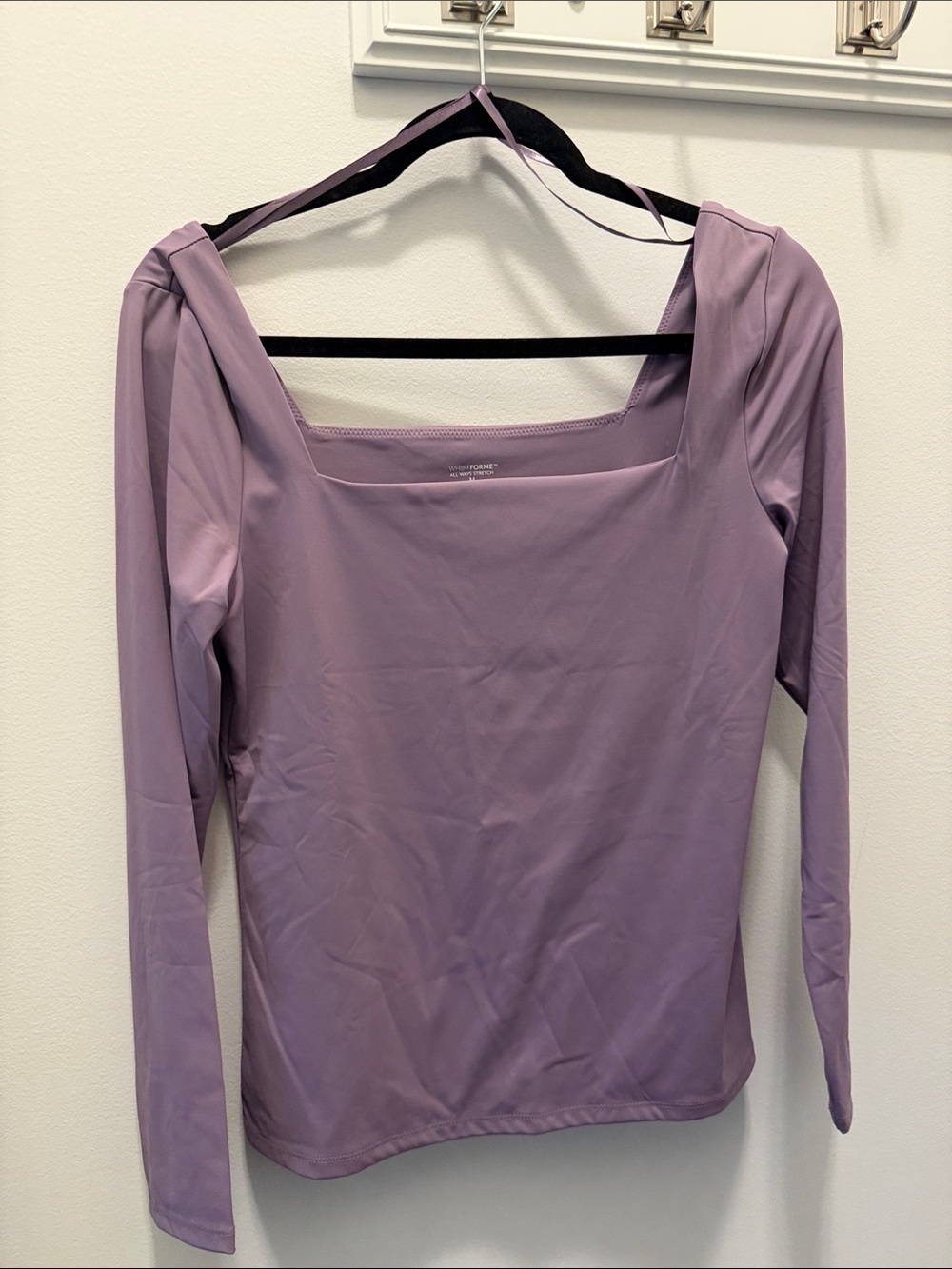 White House Black Market Lavender Square-Neck Long Sleeve Top